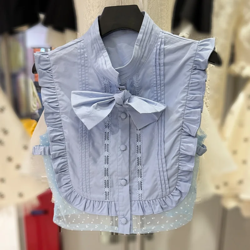 

Милая женская модная блузка с воротником-стойкой, узлом и деревянной застежкой, весна-лето, новинка