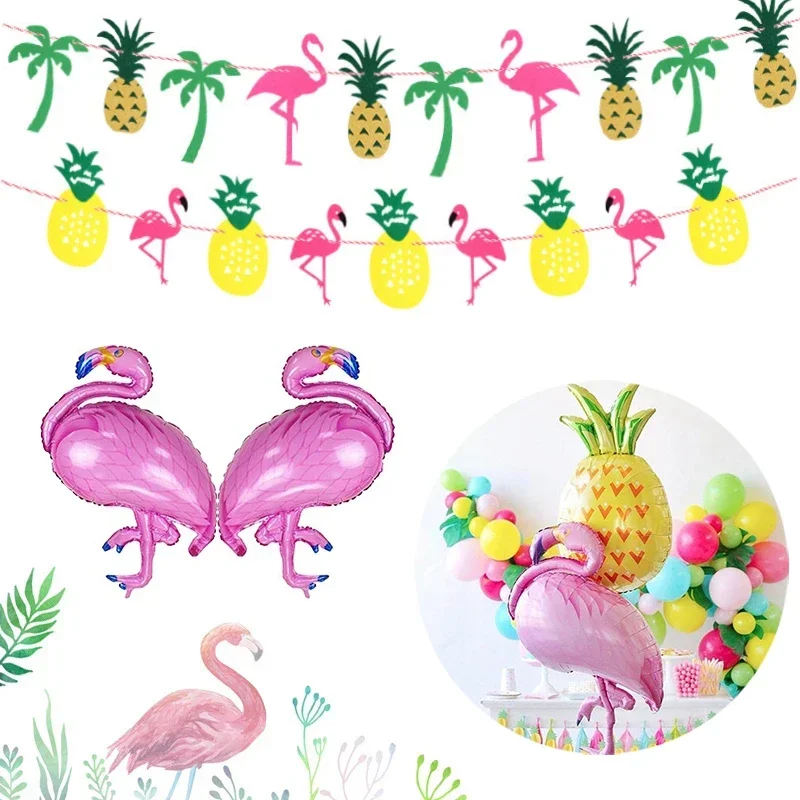 Flamingo Pineapple Cactus Foil Balloons Banner Garland for Wedding Hawaiian Luau Beach Summer Tropical Theme Birthday Party