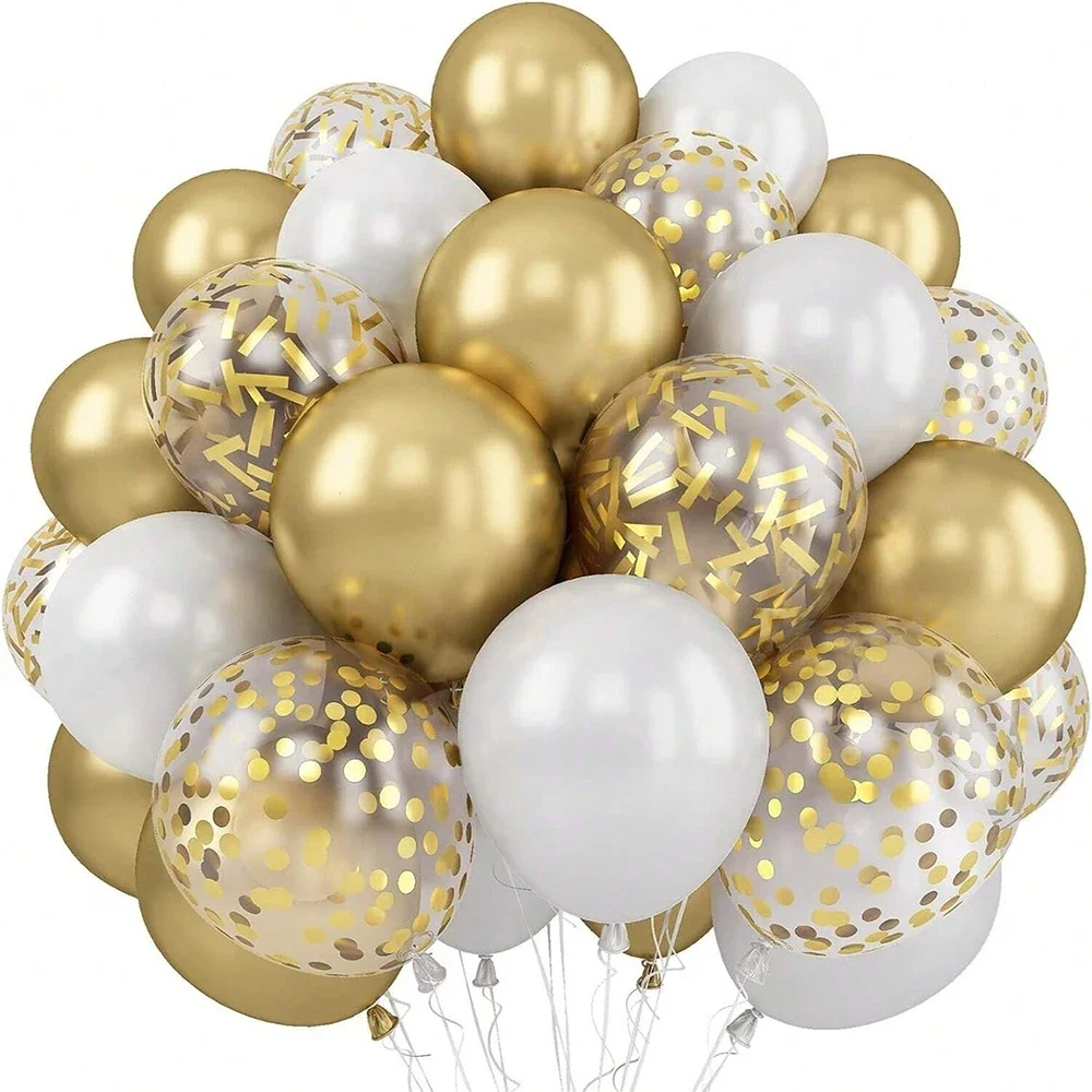 

30Pcs 1012 Inch White And Golden Balloons Pearl White Balloons Golden Confetti Balloons For Birthday Weddings Anniversary Party