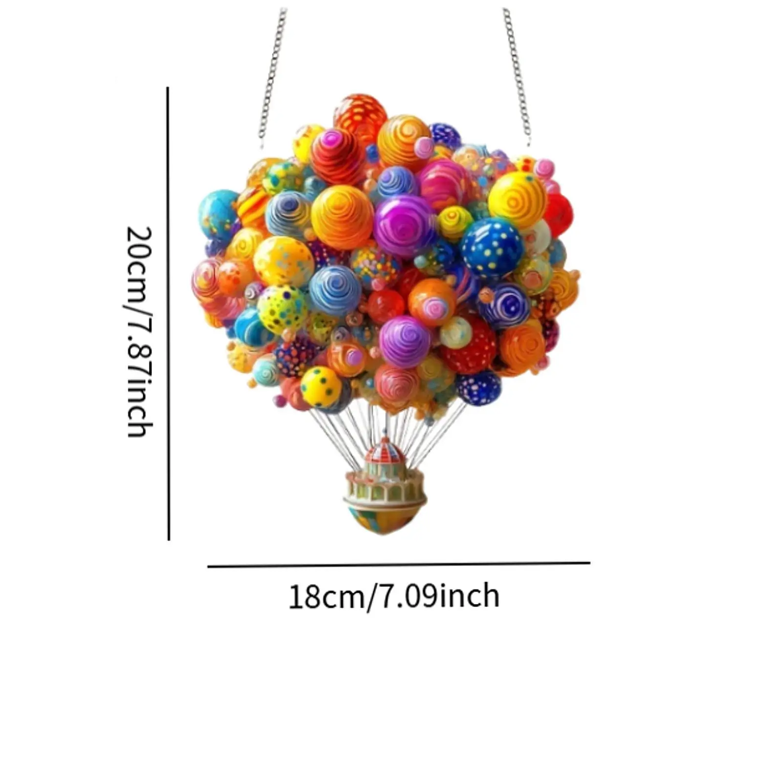 2D Flat Hot Air Balloons Hanging Ornament 7x7.8inch for Courtyard, Stairs