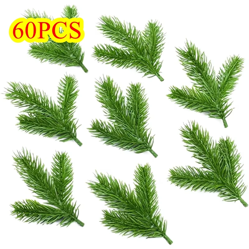 30/60 Pcs Artificial Plants Pine Needle Christmas Tree Fillers Decora Home Table Vase Wreaths Outdoor Ornament Hanging DIY Gifts