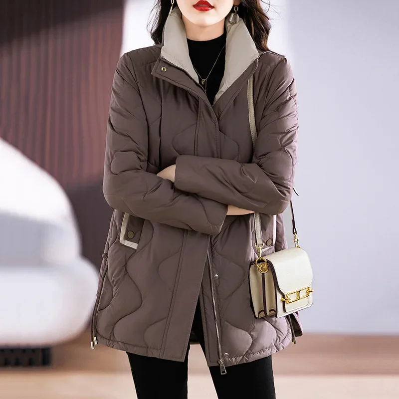 Winter Temperament Commuting Style Women's Parkas 2023 Fashion Bright Face Up Collar Thick Cotton Jacket Regular Women Clothing