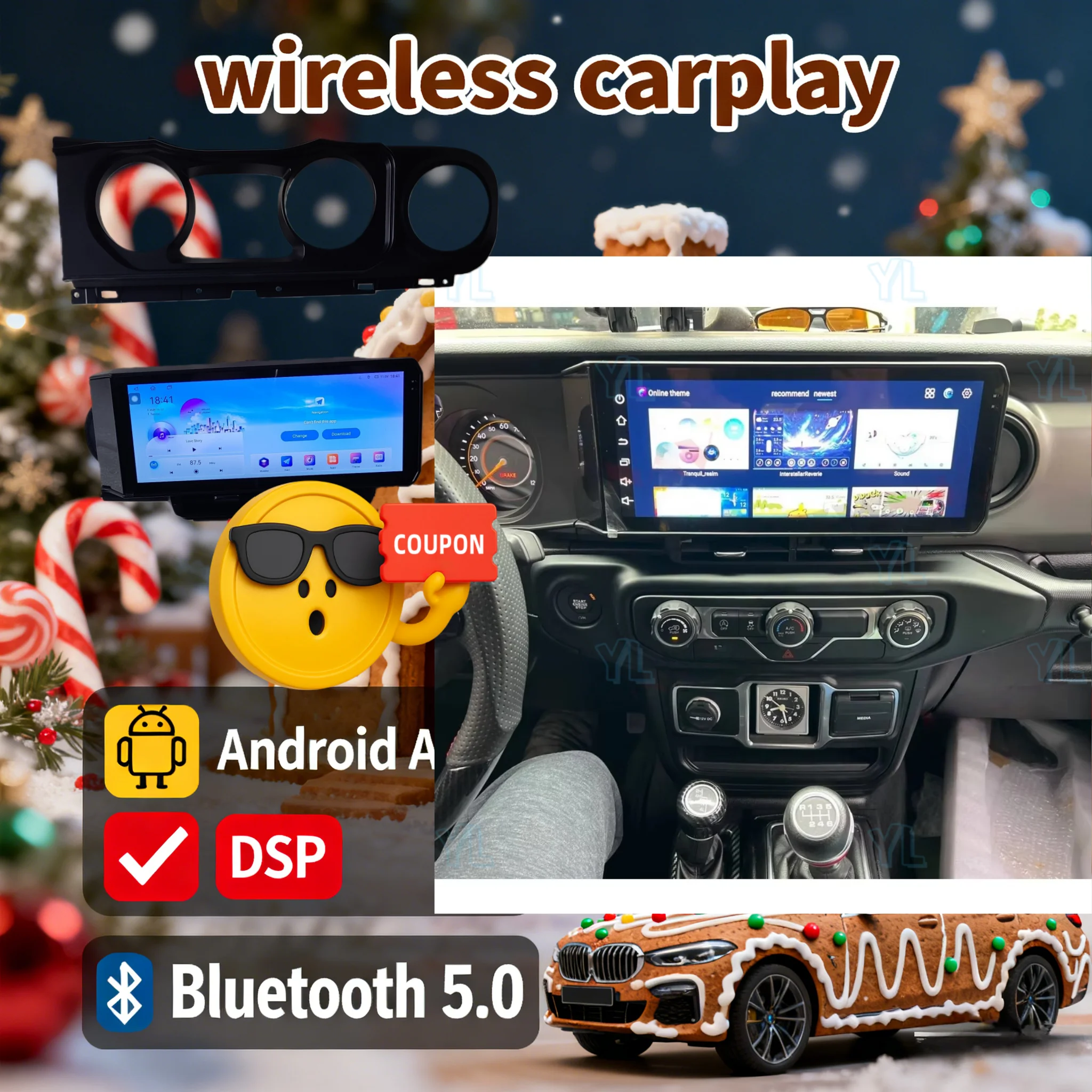 12.3” Touch Screen Car Radio For Jeep wrangler JL 2018-2021 Android 14  Auto GPS Multimedia Video Stereo Receiver Head Unit BT