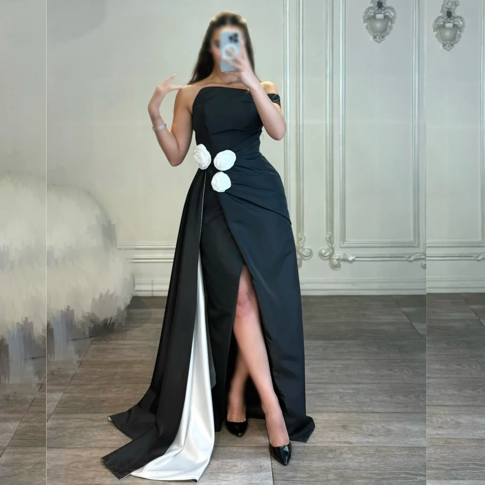 تخصيص Charmeuse الطية اليدوية زهرة واحدة الكتف فساتين طويلة مناسبة مخصصة المرأة مساء ثوب حفلة أنيقة