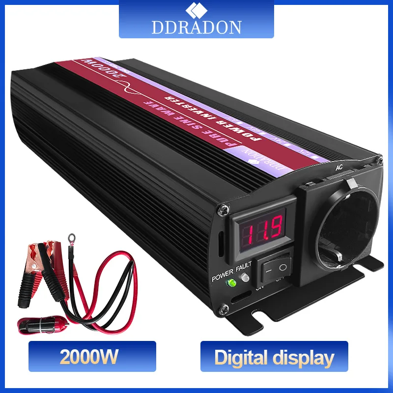 

Pure Sine Wave Inverter 1000W 1600W 2000W DC 12V AC 220V 50Hz Power Inverter EU plug Home Car Converter Solar Energy