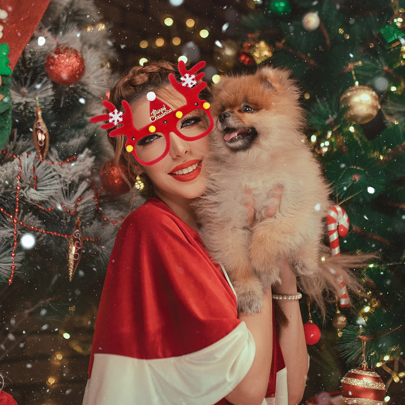 

4pcs Christmas Led Glasses Reindeer Antler Sparkly Xmas Party Eyewear Santa Hat 2026 Glitter Holiday Family Gathering Photo