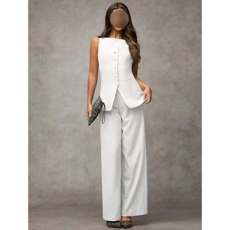 

Женский шелковый костюм: жилет и брюки с широкими штанинами, осенне-зимняя модная одежда для женщин, элегантная офисная одежда