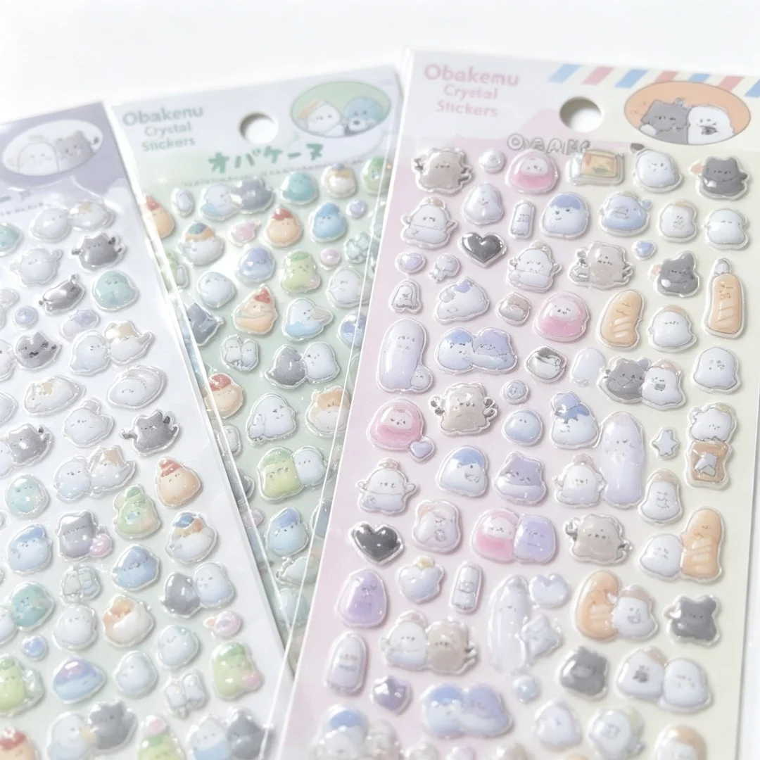 Kawaii Ghost Crystal Stickers, 3D Epoxy Glossy Cute Mini Stickers, Waterproof Decorative Sparkle Stickers for Kids DIY Crafts