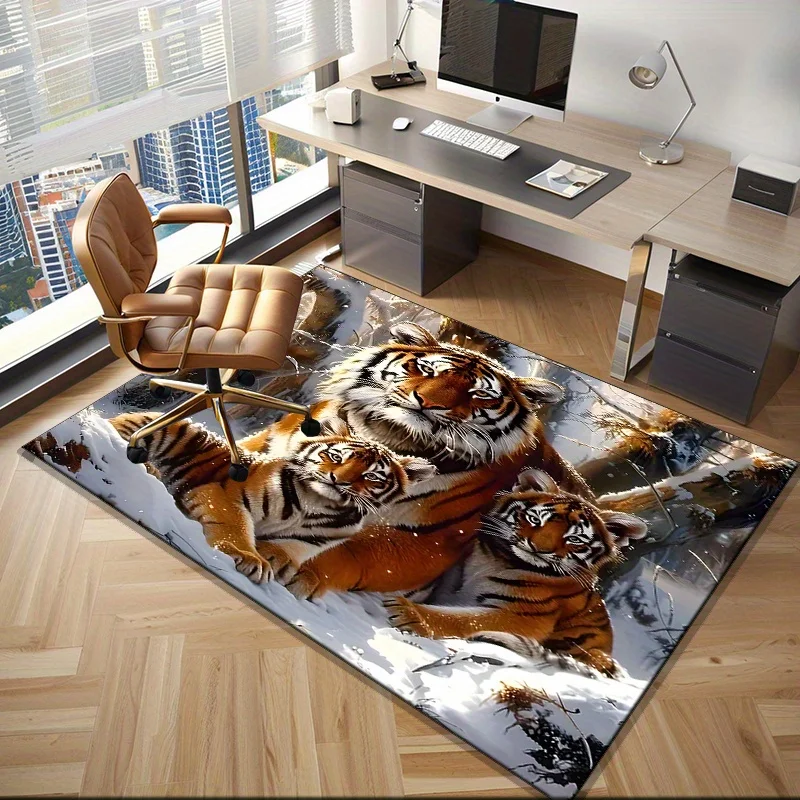 Tiger Family Rug for Modern Office Décor Large Size Animal Print Carpet, Add Wild Charm to Your Space | Wildlife Enthusiast Gift