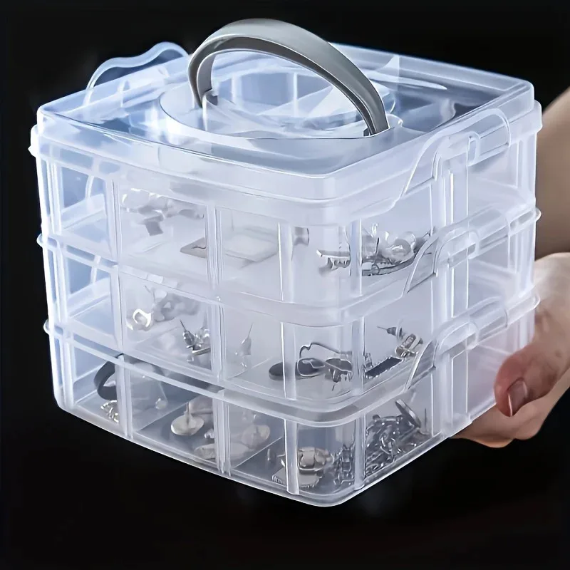 

3-Layer 18-Compartment Transparent Storage Box, Jewelry & Toy Organizer, Stackable Storage for Kitchen, Bathroom & Bedroom