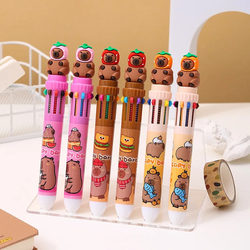 24pcs/lot Fruit Capybara 10 Colors Ballpoint Pen Creative 0.7MM Roller Ball Pens School Office Writing Supplies Stationery Gift