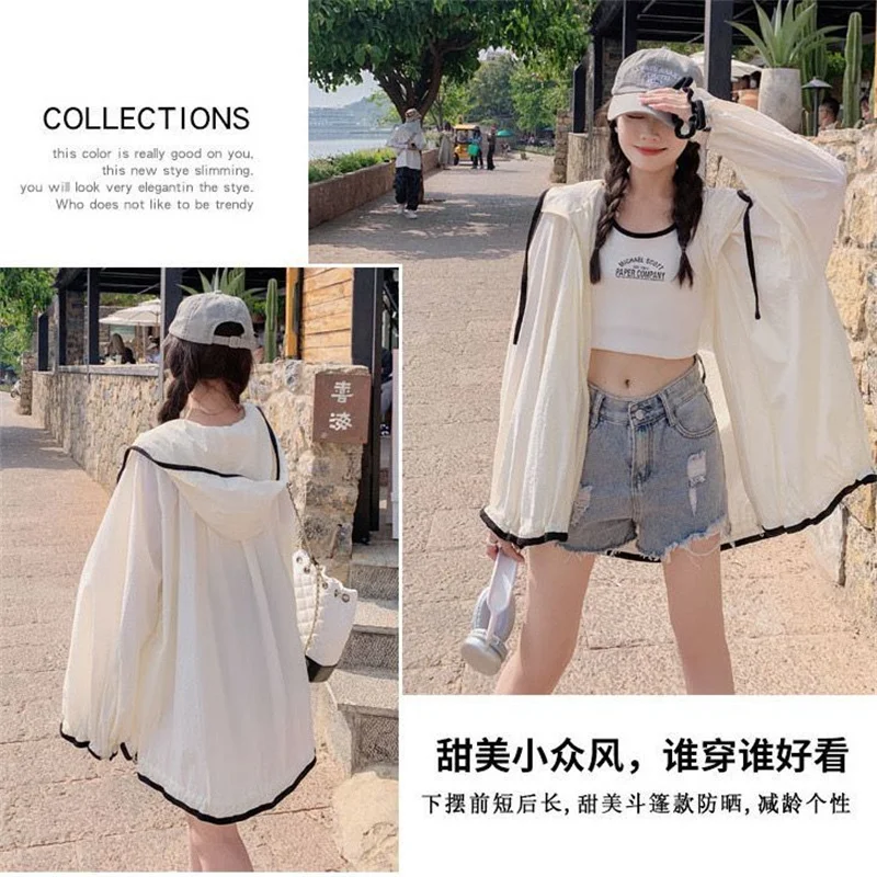 

Новая модная солнцезащитная куртка с капюшоном для женщин, летняя, с длинным рукавом, тонкая, в корейском стиле, свободная, дышащая, для защиты от солнца, 2026 год