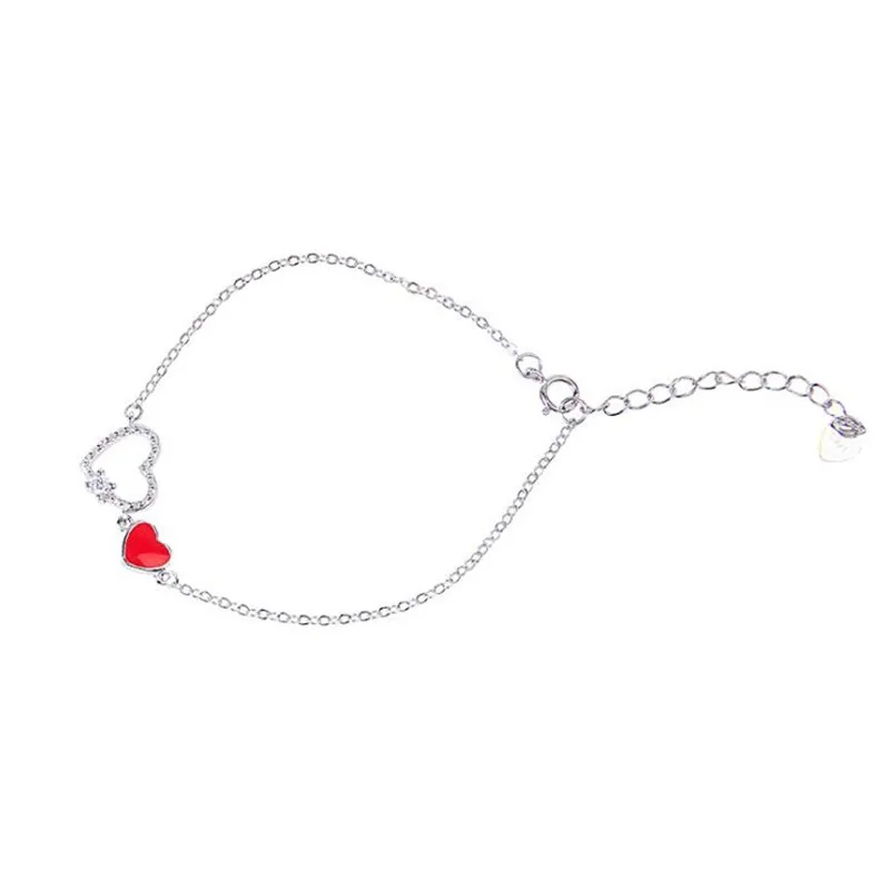 Neue Ankunft Hohl Liebe Rotes Herz Einfache 925 Sterling Silber Schmuck Nette Doppel Pfirsich Persönlichkeit Kristall Frauen Armbänder SL094