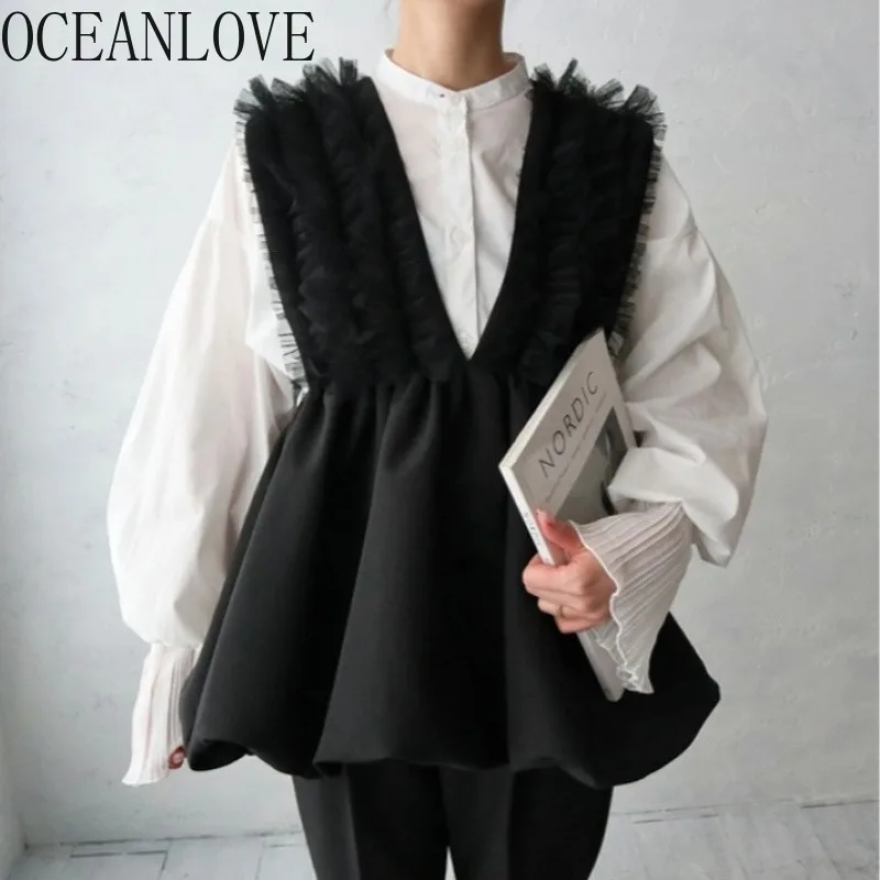 

OCEANLOVE куртки с v-образным вырезом и оборками, женские модные весенне-осенние жилеты в японском стиле Chaquetas, однотонная элегантная верхняя одежда в стиле ретро