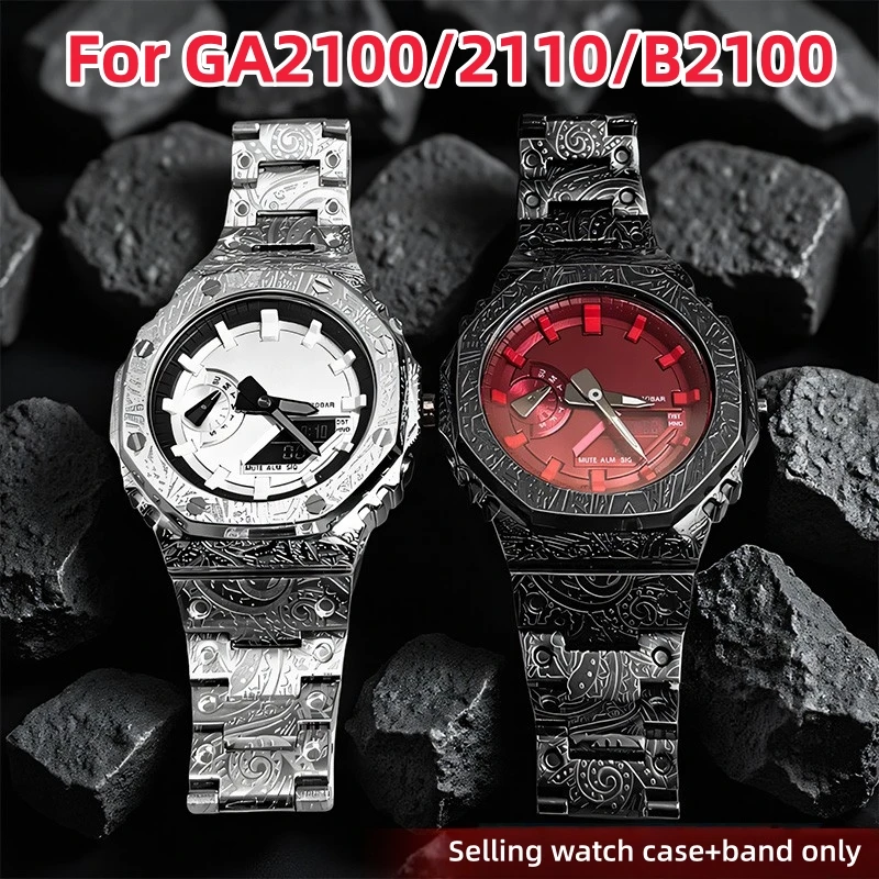 ga2100-アップグレード改造キット-ステンレススチールベゼルストラップ-カシオ-g-shock-ga2100-2110-gab2100-レトロメタルケースバンド腕時計アクセサリー