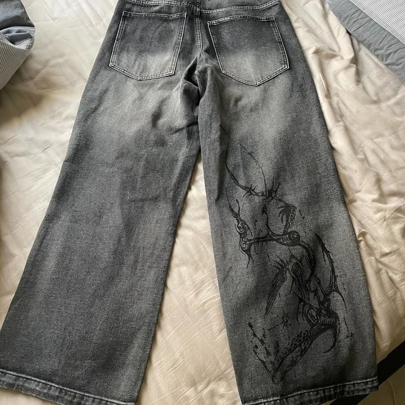 Pantalones vaqueros holgados de cintura alta para hombre, ropa de calle de estilo retro americano, hip-hop, gris lavado, Y2K, Harajuku, gótico, 2024