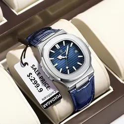 POEDAGAR Casual Square Men's Watch Waterproof Date Luminous Leather Man Quartz Watch High Quality Luxury Fashion Watches For Men