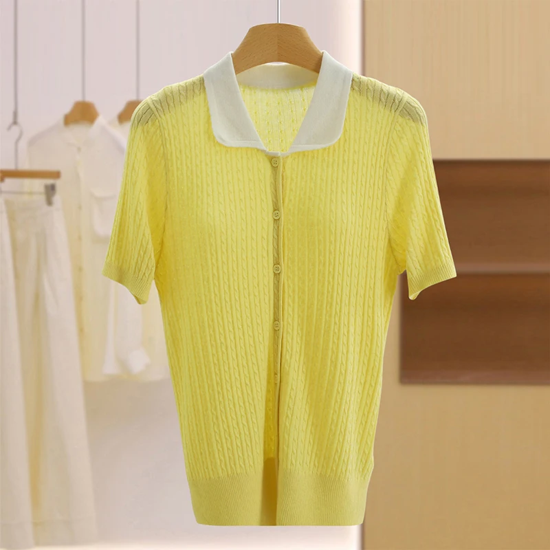 

ort Sve Knitwear ortened Age Turn-down Collar Slim-fit Twist Flower Design Faionable Autumn Top for Young Women