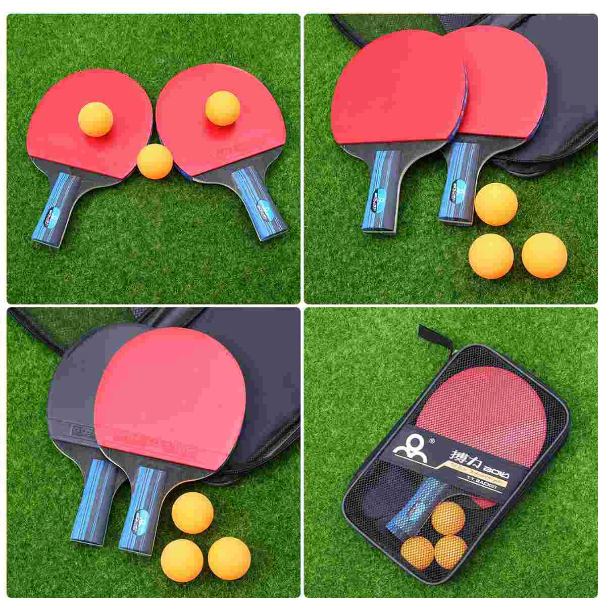 2 Pcs Rubber Table Tennis Racket Set Training Pen-hold Short Handle -pong Board Paddle Kit Sports Tools with 3 -pong Balls (Ball