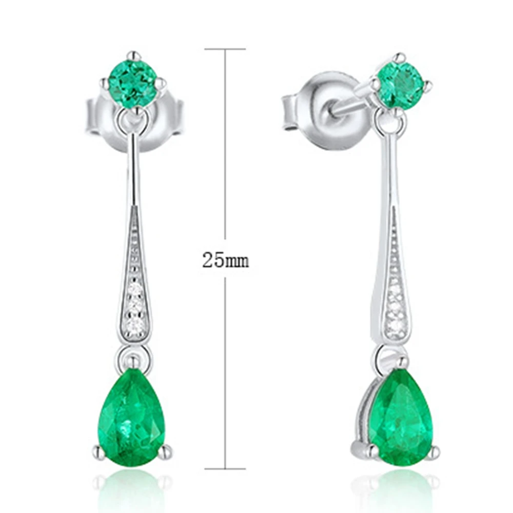 KQDANCE Solid 925 Sterling SIlver Lab Created Emerald Gemstone WaterDrop Earrings with Green Stone Fine Jewelry For Women