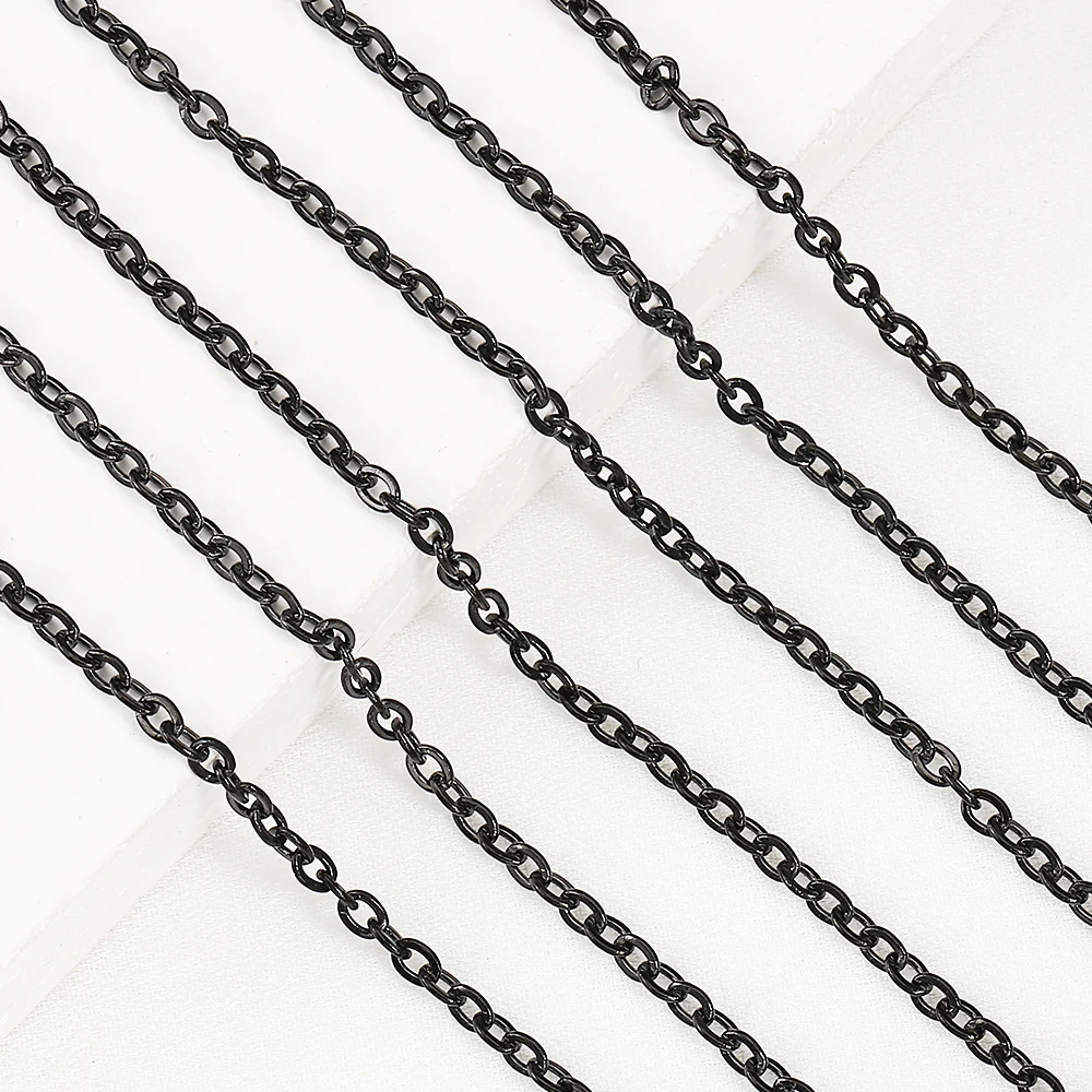 2M Stainless Steel Multi-Size Link Chain Black Color Necklace Regular Chains for DIY Cool Bracelet Anklet Jewelry Making Supply