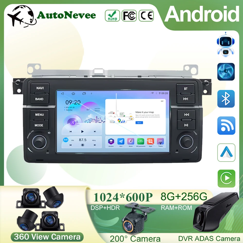 

7 inch Android14 For BMW 3 Series E46 M3 318/320/325/330/335 1998-2005 Car Head Unit Multimedia Player Radio Wireless Carplay