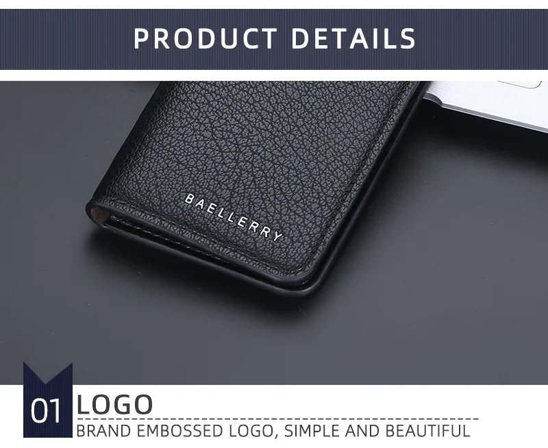 Baellerry Slim Compact Luxury Brand Wallet Men Soft Leather Credit Card Holders Wallet for Men Small ID Card Case Cardholder