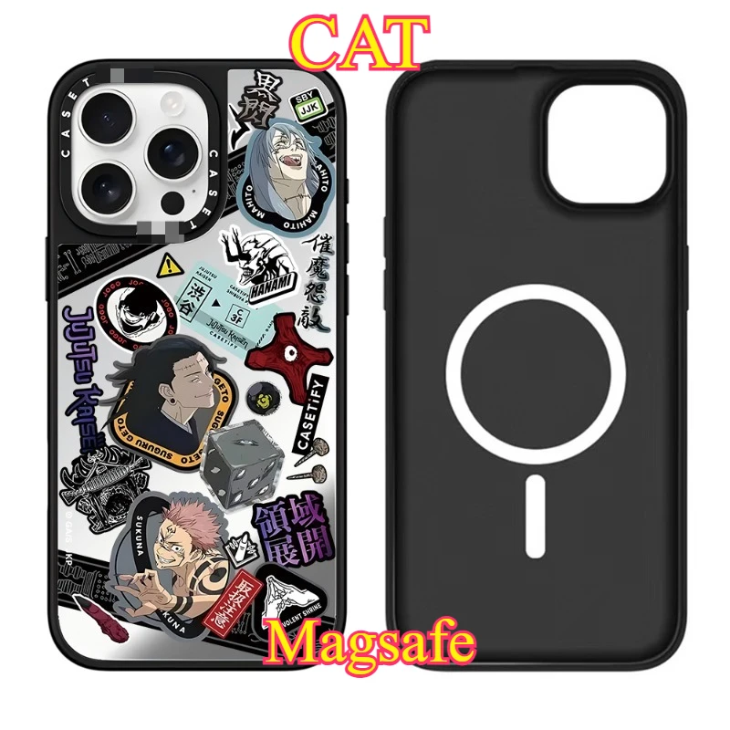 

CAS Jujutsu Kaisen Mobile Phone Case Iphone16pro Max Black Frame Anti-fall Mirror Animation Cartoon Gojo Satoru Birthday Gift