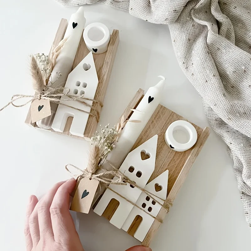 DNEJIU Molde de silicona de resina de 3 piezas para manualidades DIY - Moldes para casitas y candelabros con forma de corazón (mediano/pequeño) con cámara detallada