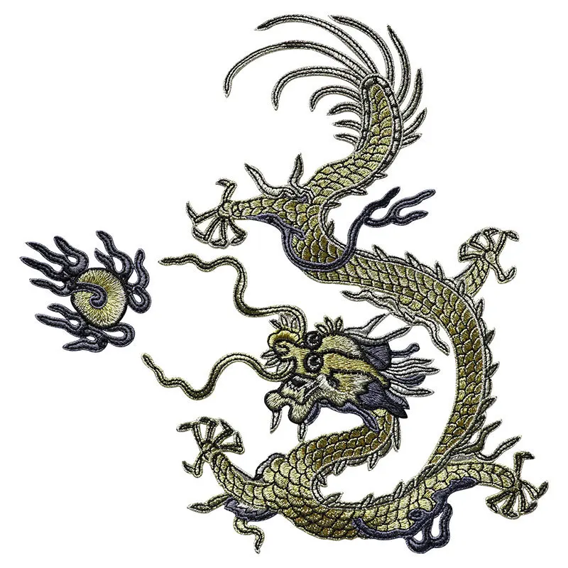 

1 Set 20*26.5cm Embroidery Dragon Sew on Patch for Clothing DIY Accessories Blue Brown Silver