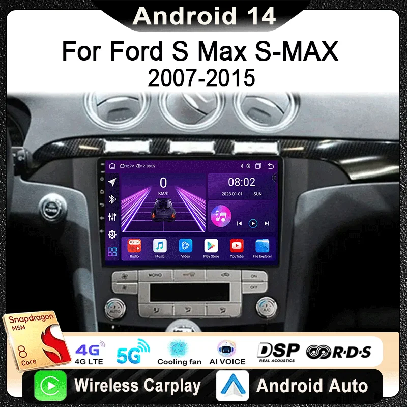 

For Ford S-MAX S MAX 1 2006 - 2015 Car Radio Multimedia Video Player Navigation Stereo GPS Android 14 wireless Carplay DSP