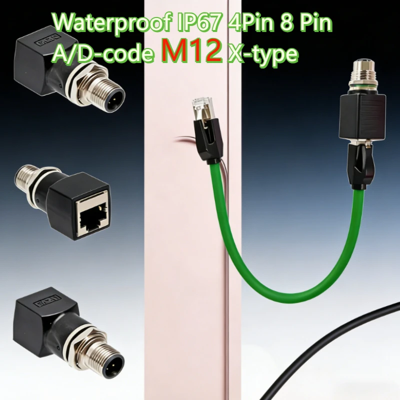 Waterproof IP67 4Pin 8 Pin A/D-code M12 X-type To RJ45 Network Adapter Male Connector M12 Plugs Female Straight and Bend Socket