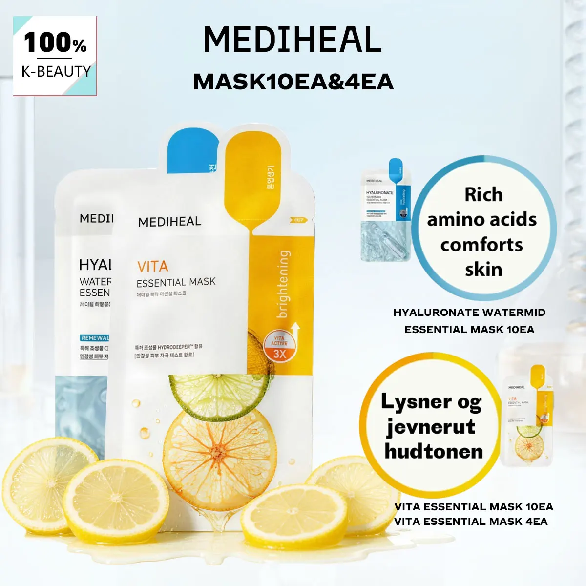 Mediheal Essential Mask 10EA & 4EA-3 Shades,Essence-Rich Fabric​,Micro-Thin & Adherent​,Quenching & Fresh,K-Beauty,Korean Makeup