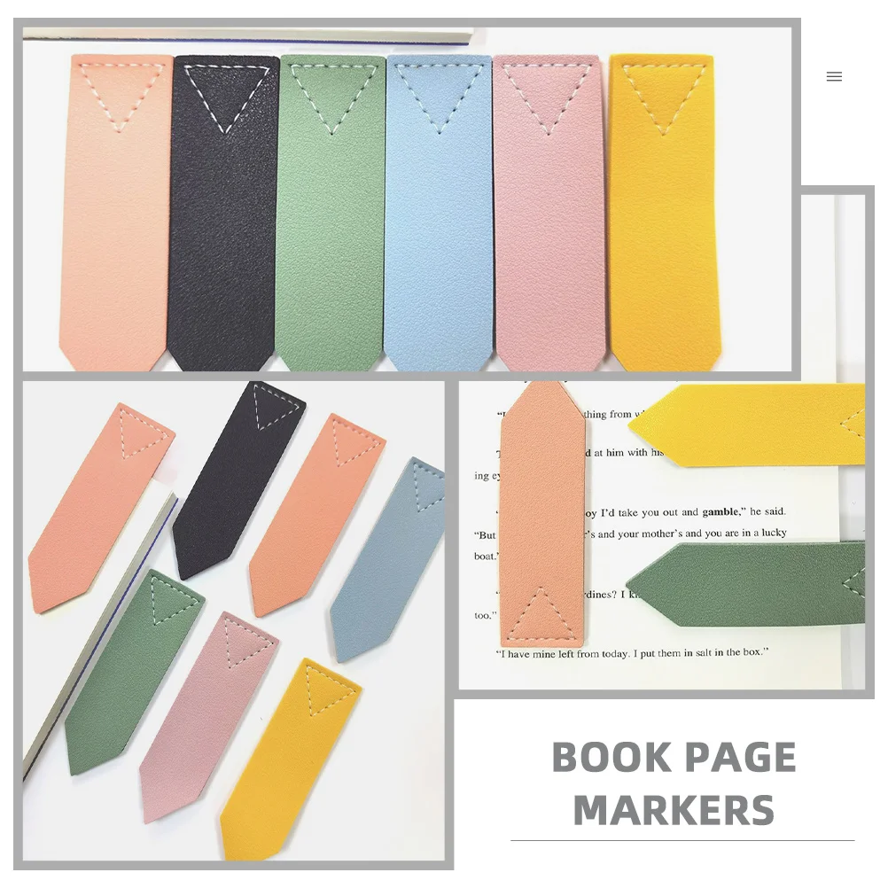 

6Pcs PU Bookmark Colored Page Marker Small Portable Reading Marker Creative Stylish Bookmarks for Students Teens Readers