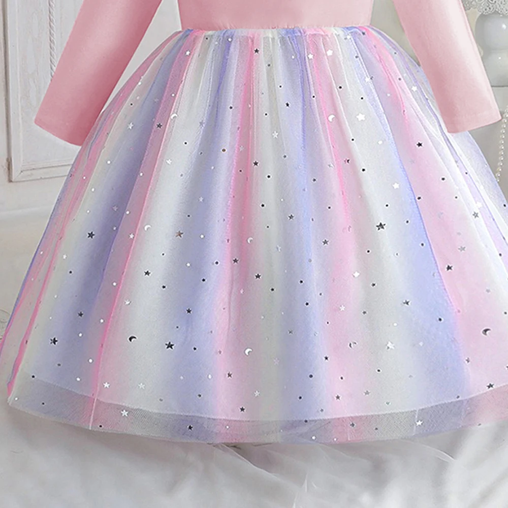 Neue Kinderkleidung Frühling Herbst Langarm-Prinzessinnenkleid Baby Mädchen Süßes Kleid Kinder Geburtstagsparty Kleid Regenbogen Cartoon – Detail 11