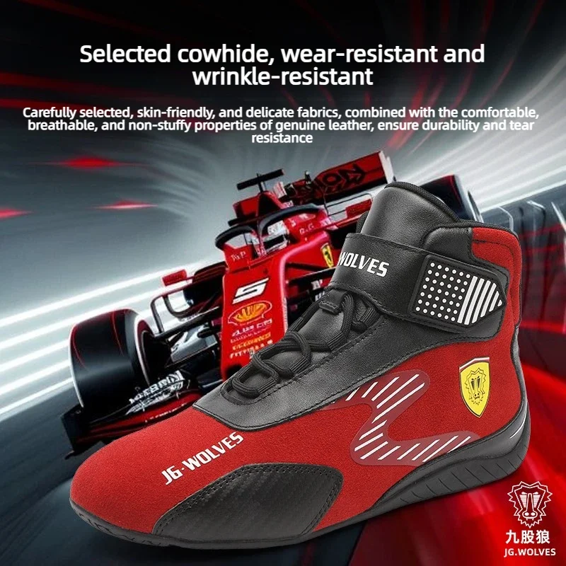 Genuine Leather Motocross Boots Flame Retardant Anti-Slip Racing Shoes for Adult Off-road Motorcycle Footwear Botas Para Moto