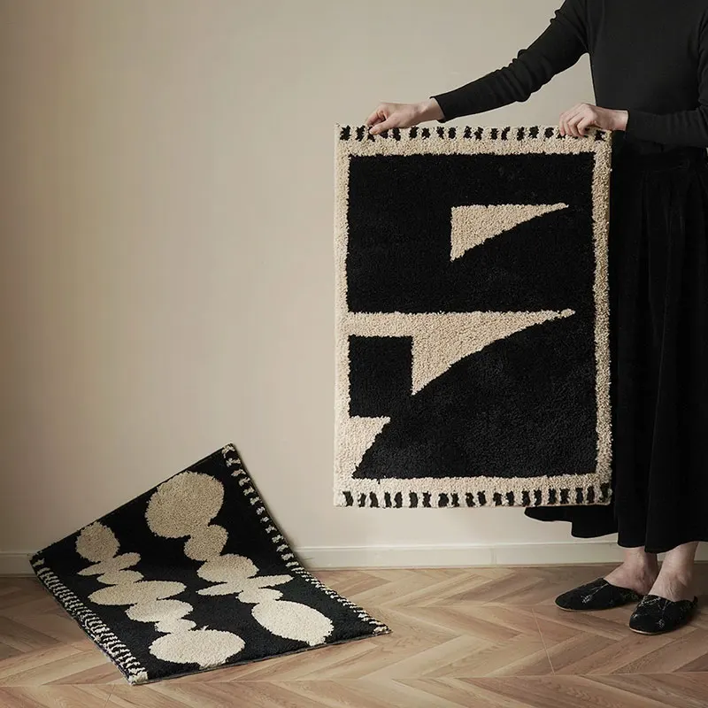 

Vintage Geometric Bathroom Mat Soft Tufted Carpet Rug Bathmat Absorbent Non-Slip Doormat Aesthetic Home Room Decor