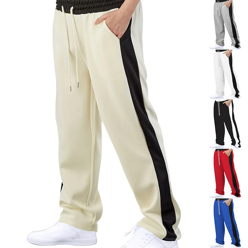 

American Style Pants Men's Long Pants Autumn Winter Patchwork Color Block Loose Straight Sweatpants