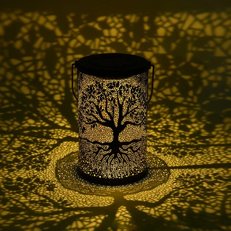 4Pcs/Lots New Wrought Iron Big Tree Light Outdoor Garden Solar Viewing Light Decorative Atmosphere Hollow Hanging Lamp