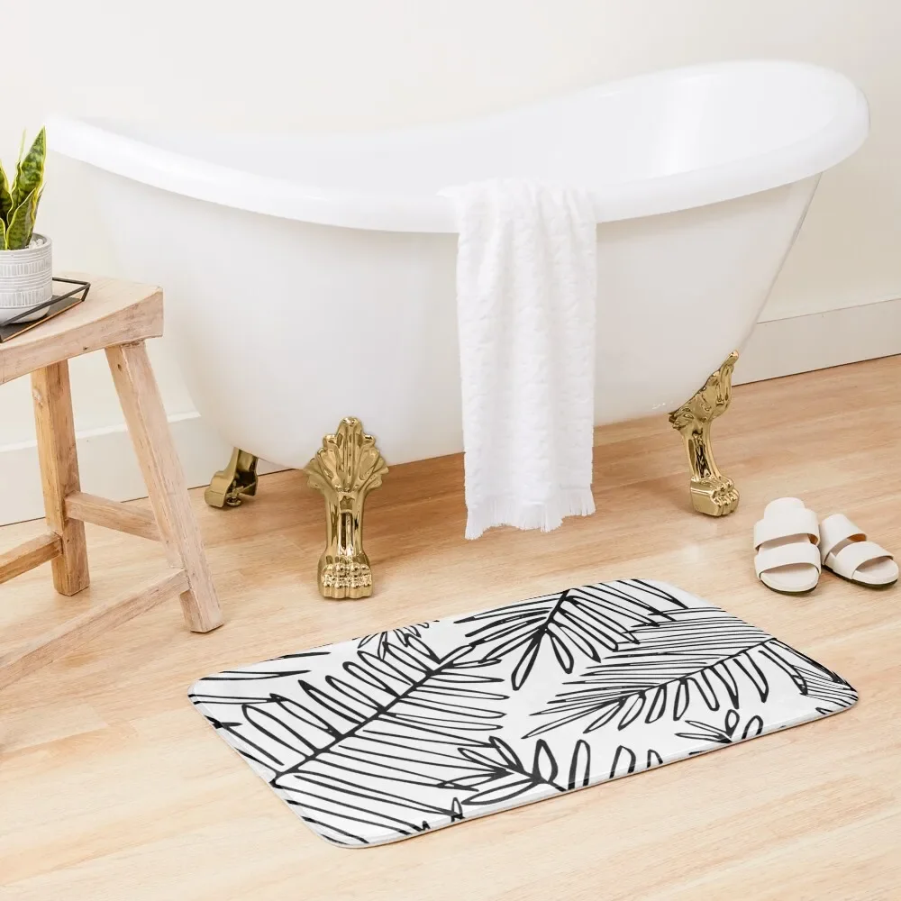 

Black and White Palm Leaves Bath Mat Entrance Door Bathroom Shower Carpet Living Room Kitchens Mat