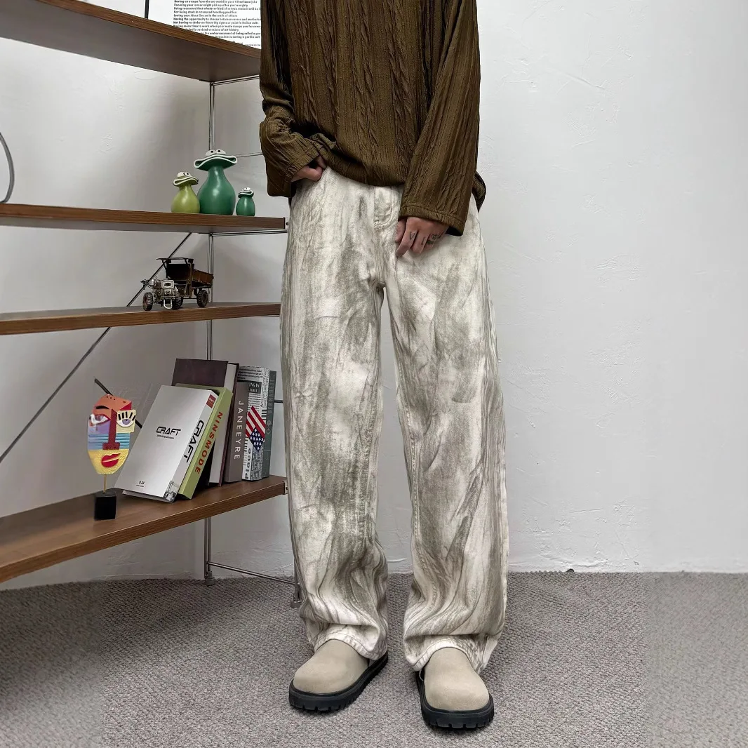 

2025 Spring and Autumn High Quality Minimally Washed White Dirty Jeans Men's Japanese Comfortable Versatile Pants