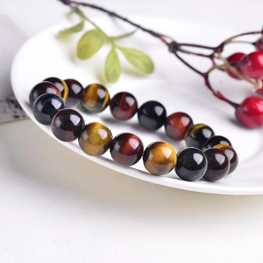 Colored Tiger Eye Bracelet Men and Women Charm Natural Stone Jewelry Healing Buddha Elastic Rope Couple Crystal Bead Bracelet