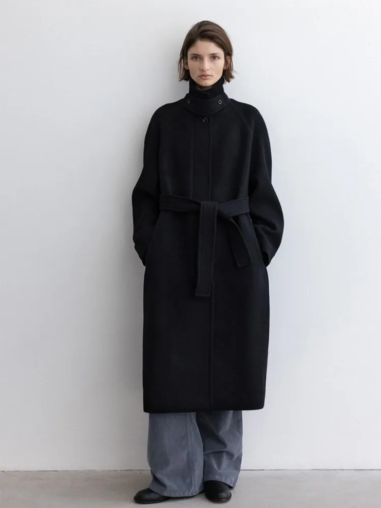 

Шерстяное пальто Moia для женщин, новое зимнее, приталенное, с отложным воротником, средней длины, с поясом, в стиле Хепберн, ветровка