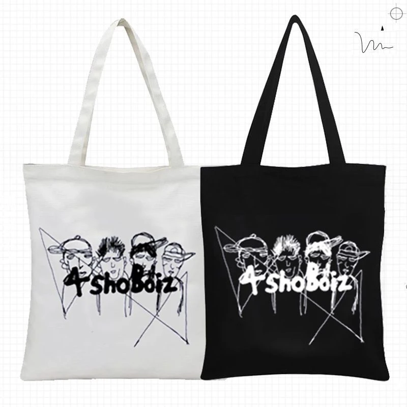 

Korean Hip Hop Sketch Art Canvas Tote Bag Casual Reusable Shoulder Shopper Handbag for Daily Use