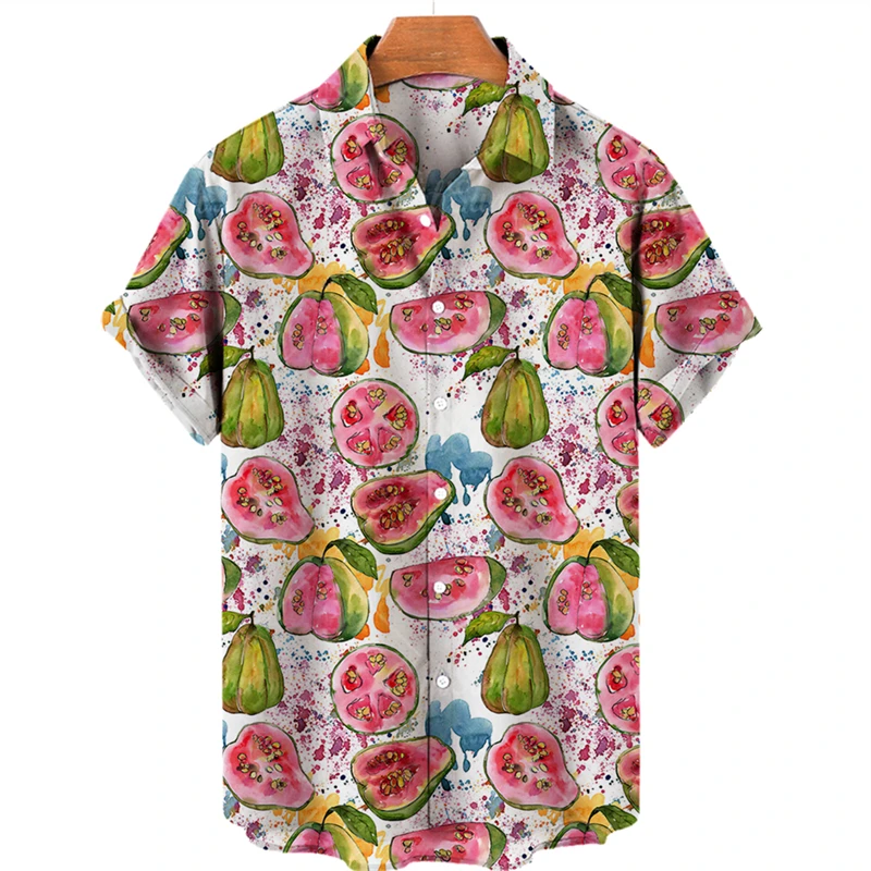 Camisa masculina estampada 3d com estampa de frutas, unissex, roupas de verão, tops soltos, watermalon, camisa casual masculina, blusa de lapela