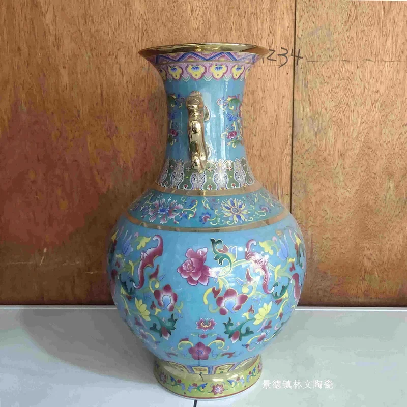 for Jingdezhen Ceramic Gold Painted Enamel Color Craft Retro Binaural Bottle Chinese Porcelain Decorative Bogu Frame Ornament