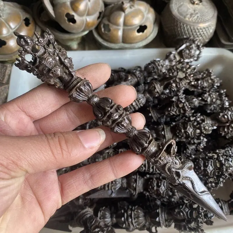 Large Alloy Tibetan Tantric Vajra with Three Faces, Length 19cm