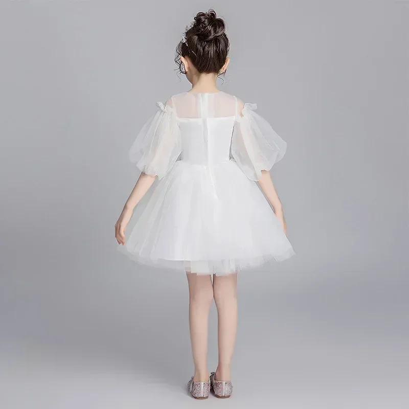 Vestido de noche para niña 2024, gasa esponjosa, vestido de novia con flores para niños, ropa de actuación para niños, estilo occidental