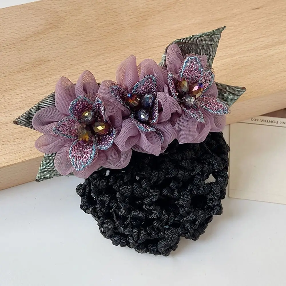 

Nurse Pearl Lady Dance Headdress Mesh Hair Net Korean Bun Snood Women Spring Clips Hairgrips Cover Net Lace Flower Hair Net