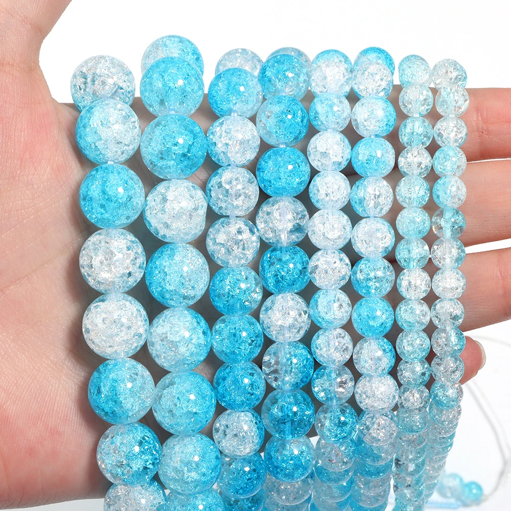 1 Strand White Blue Explosive Imitation Crystal Beads Round Crystal Loose Bead For DIY Making Necklace Bracelet Gift Accessories